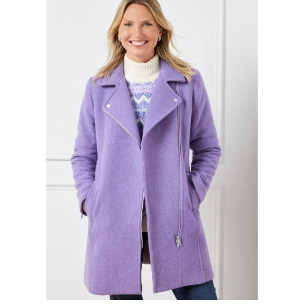 Talbots Natalia Moto Coat Women's 2 Purple Asymmetric Zip Italian NWT Fabric